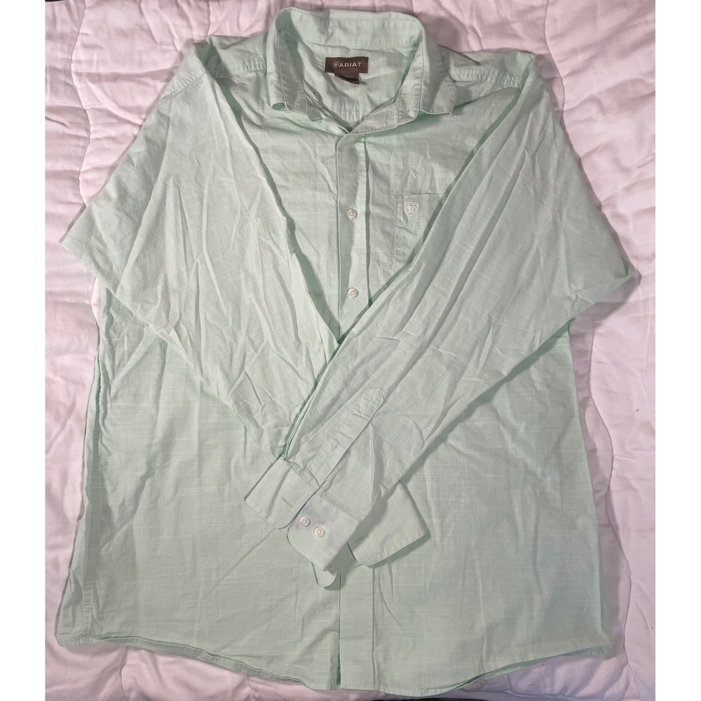 Ariat Mens Long Sleeve Button Down Shirt Mint Green Western Casual Size Large
